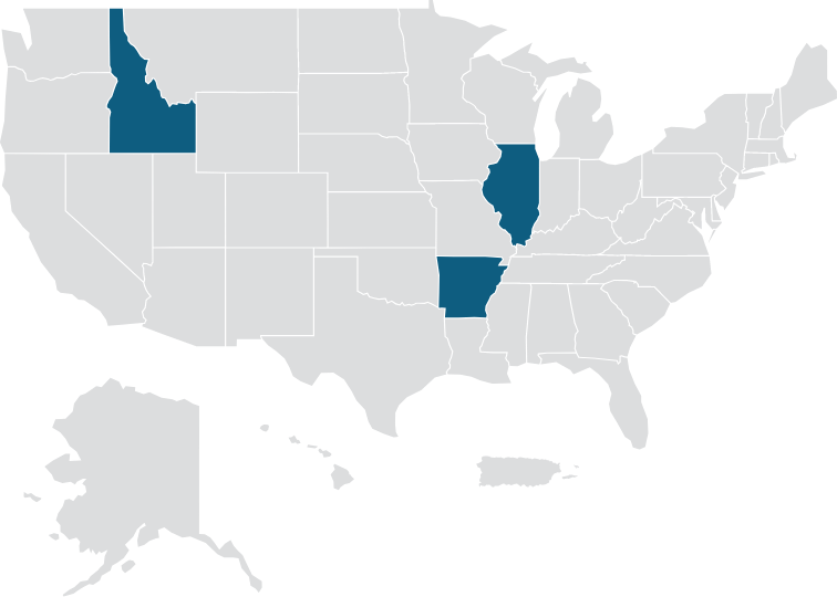 a map of the united states with a few states highlighted in blue