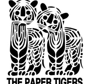 a black and white logo for the paper tigers