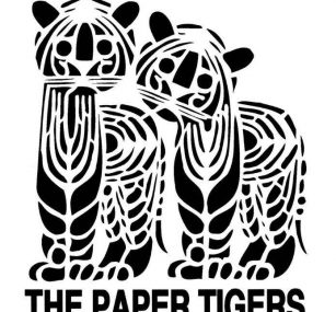 a black and white logo for the paper tigers